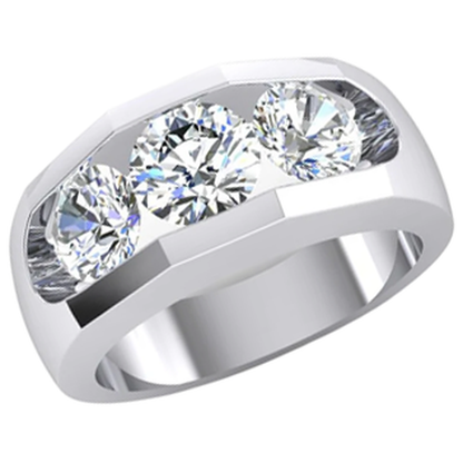 3 Stone Diamond Men's Ring Gold 2.50 Carats