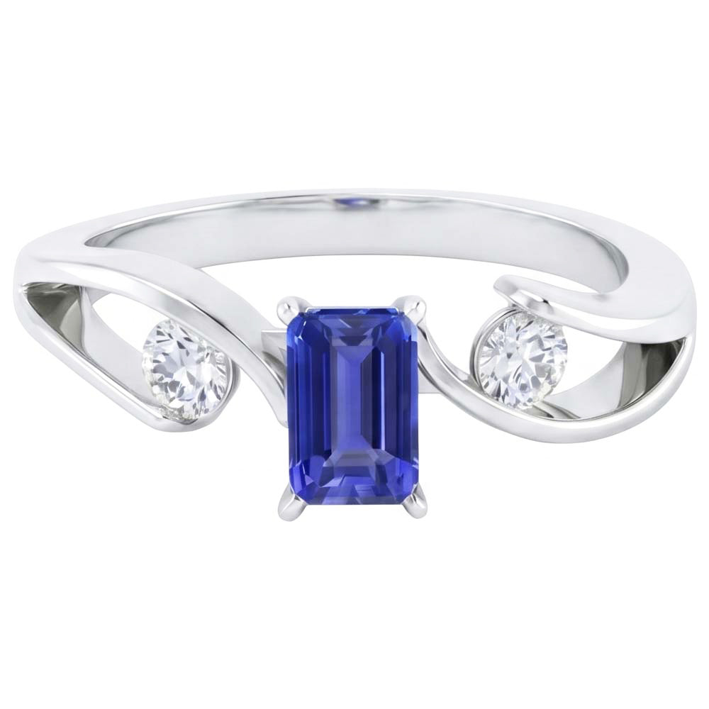 3 Stone Emerald Blue Sapphire Ring Tension Style Natural Earth Mined Diamonds 2.50 Carats
