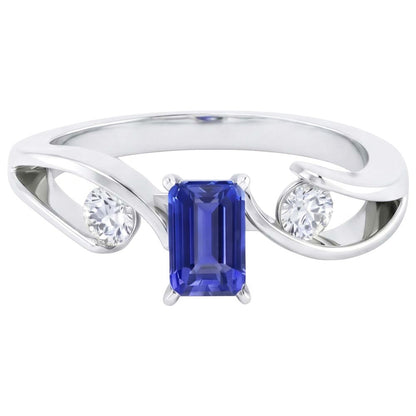 3 Stone Emerald Blue Sapphire Ring Tension Style Natural Earth Mined Diamonds 2.50 Carats