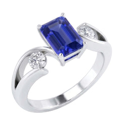 3 Stone Emerald Blue Sapphire Ring Tension Style Natural Earth Mined Diamonds 2.50 Carats