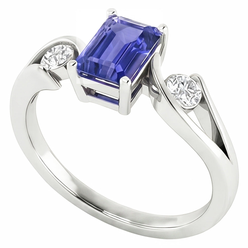 3 Stone Emerald Blue Sapphire Ring Tension Style Natural Earth Mined Diamonds 2.50 Carats