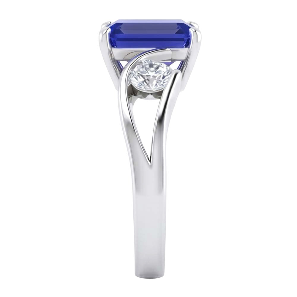 3 Stone Emerald Blue Sapphire Ring Tension Style Natural Earth Mined Diamonds 2.50 Carats