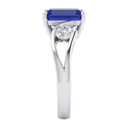 3 Stone Emerald Blue Sapphire Ring Tension Style Natural Earth Mined Diamonds 2.50 Carats