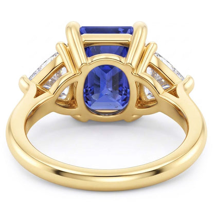3 Stone Emerald Blue Sapphire Ring With Trillion Natural Earth Mined Diamonds 2.50 Carats