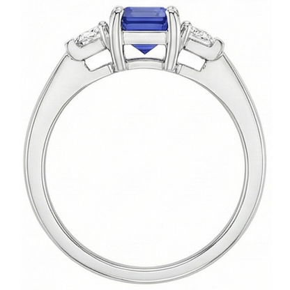 3 Stone Emerald Blue Sapphire Ring & Trapezoid Natural Earth Mined Diamonds 1.50 Carats