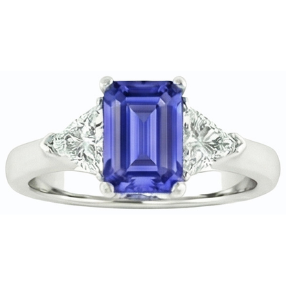 3 Stone Emerald Blue Sapphire Ring & Trillion Pair Natural Earth Mined Diamonds 2 Carats