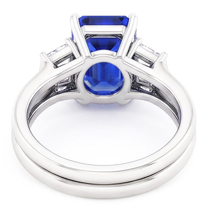 3 Stone Emerald Blue Sapphire & Baguette Natural Earth Mined Diamond Ring Set 1.75 Carats