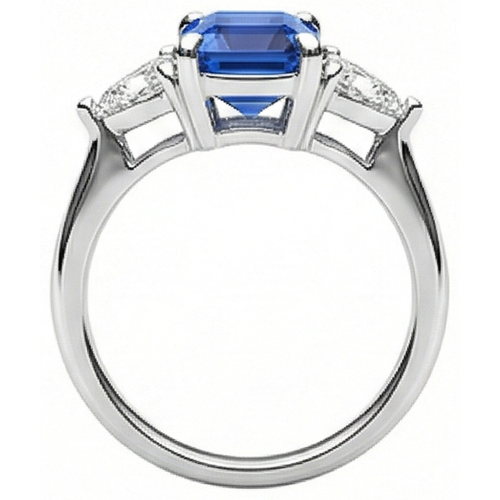 3 Stone Emerald Ceylon Sapphire & Trillion Natural Earth Mined Diamond Ring 2.50 Carats