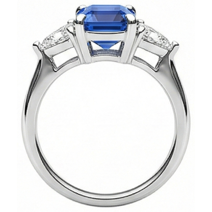 3 Stone Emerald Ceylon Sapphire & Trillion Natural Earth Mined Diamond Ring 2.50 Carats