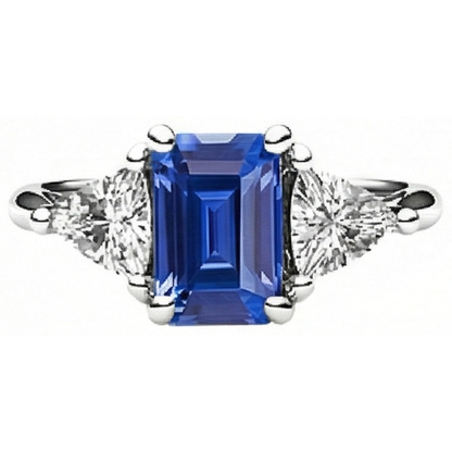 3 Stone Emerald Ceylon Sapphire & Trillion Natural Earth Mined Diamond Ring 2.50 Carats