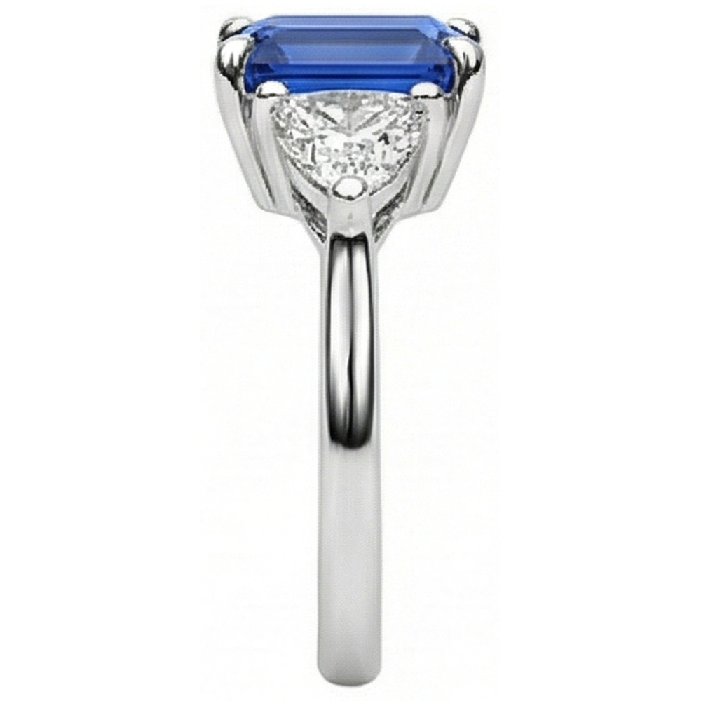 3 Stone Emerald Ceylon Sapphire & Trillion Natural Earth Mined Diamond Ring 2.50 Carats