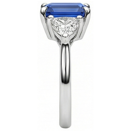 3 Stone Emerald Ceylon Sapphire & Trillion Natural Earth Mined Diamond Ring 2.50 Carats