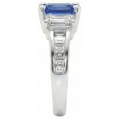 3 Stone Emerald Natural Earth Mined Diamond Blue Sapphire Ring Channel Set Accents 3 Carat