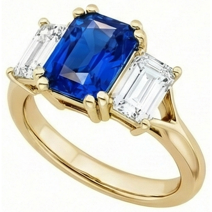 3 Stone Emerald Natural Earth Mined Diamond Sapphire Ring Split Shank Yellow Gold 2 Carats