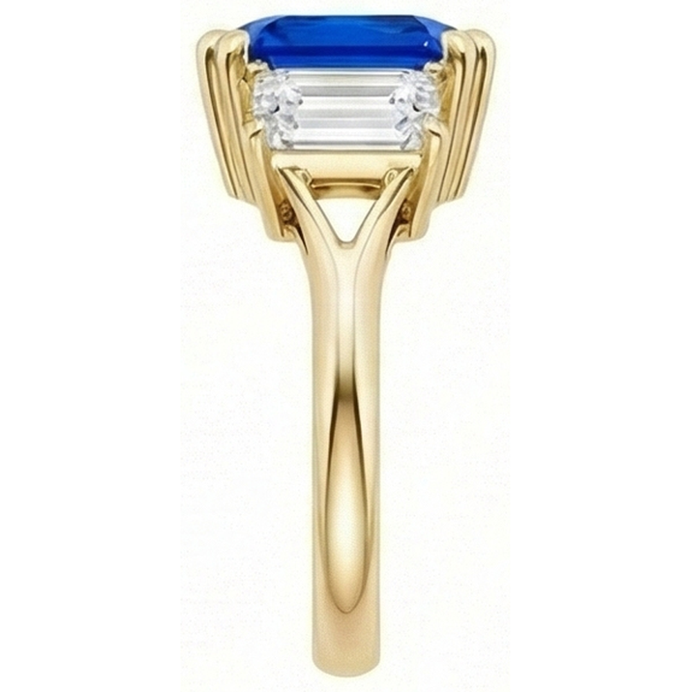 3 Stone Emerald Natural Earth Mined Diamond Sapphire Ring Split Shank Yellow Gold 2 Carats
