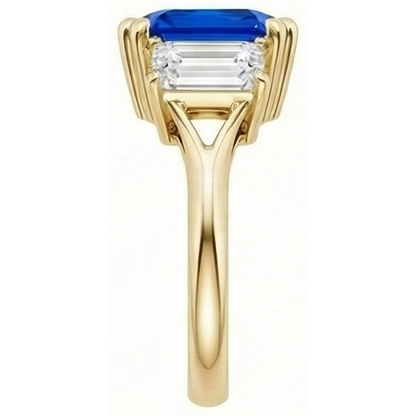 3 Stone Emerald Natural Earth Mined Diamond Sapphire Ring Split Shank Yellow Gold 2 Carats