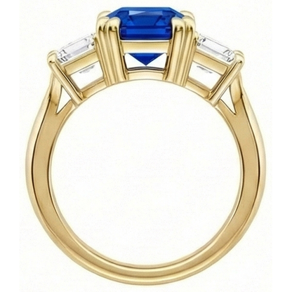 3 Stone Emerald Natural Earth Mined Diamond Sapphire Ring Split Shank Yellow Gold 2 Carats