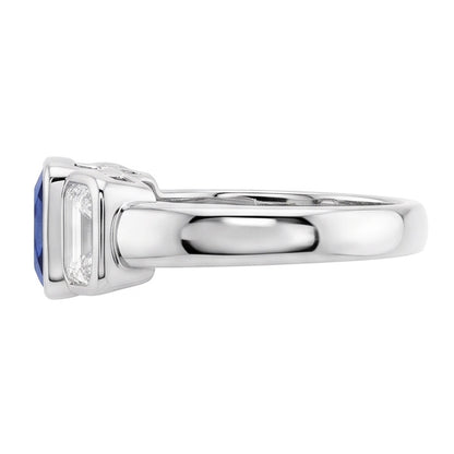 3 Stone Emerald Natural Earth Mined Diamond & Ceylon Sapphire Ring Bezel Set Gold 3 Carats