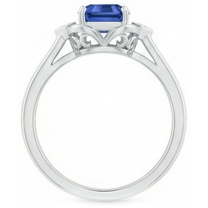 3 Stone Emerald Sapphire Ring Bezel Set Round Natural Earth Mined Diamonds 1.75 Carats