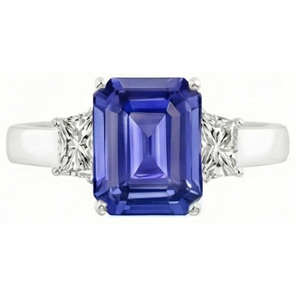 3 Stone Emerald Sapphire Ring & Radiant Natural Earth Mined Diamond Jewelry 2.75 Carats