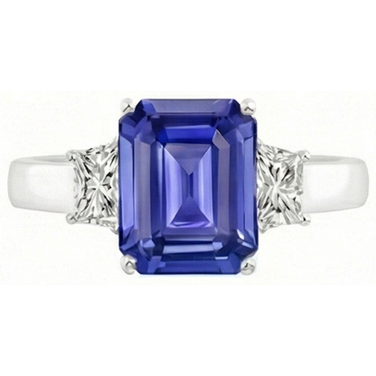 3 Stone Emerald Sapphire Ring & Radiant Natural Earth Mined Diamond Jewelry 2.75 Carats