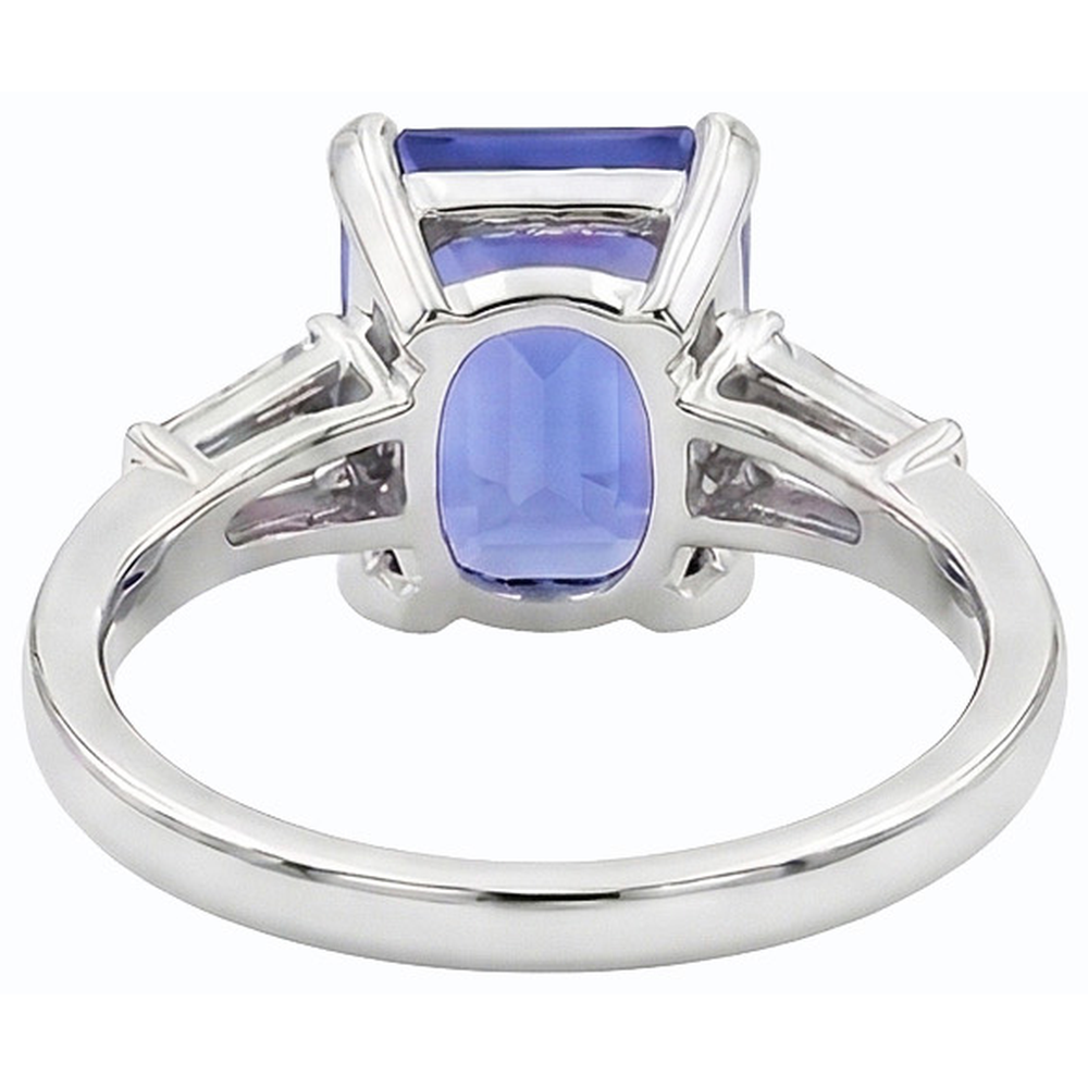 3 Stone Emerald Sapphire Ring & Tapered Baguette Natural Earth Mined Diamonds 2.25 Carats