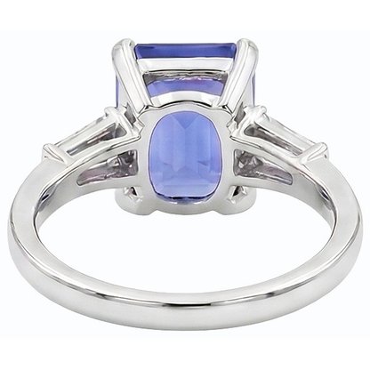 3 Stone Emerald Sapphire Ring & Tapered Baguette Natural Earth Mined Diamonds 2.25 Carats