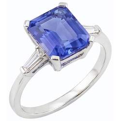 3 Stone Emerald Sapphire Ring & Tapered Baguette Natural Earth Mined Diamonds 2.25 Carats