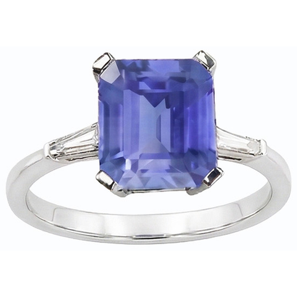 3 Stone Emerald Sapphire Ring & Tapered Baguette Natural Earth Mined Diamonds 2.25 Carats