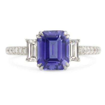 3 Stone Emerald Srilanka Sapphire Ring & Pave Set Natural Earth Mined Diamonds 3.50 Carats