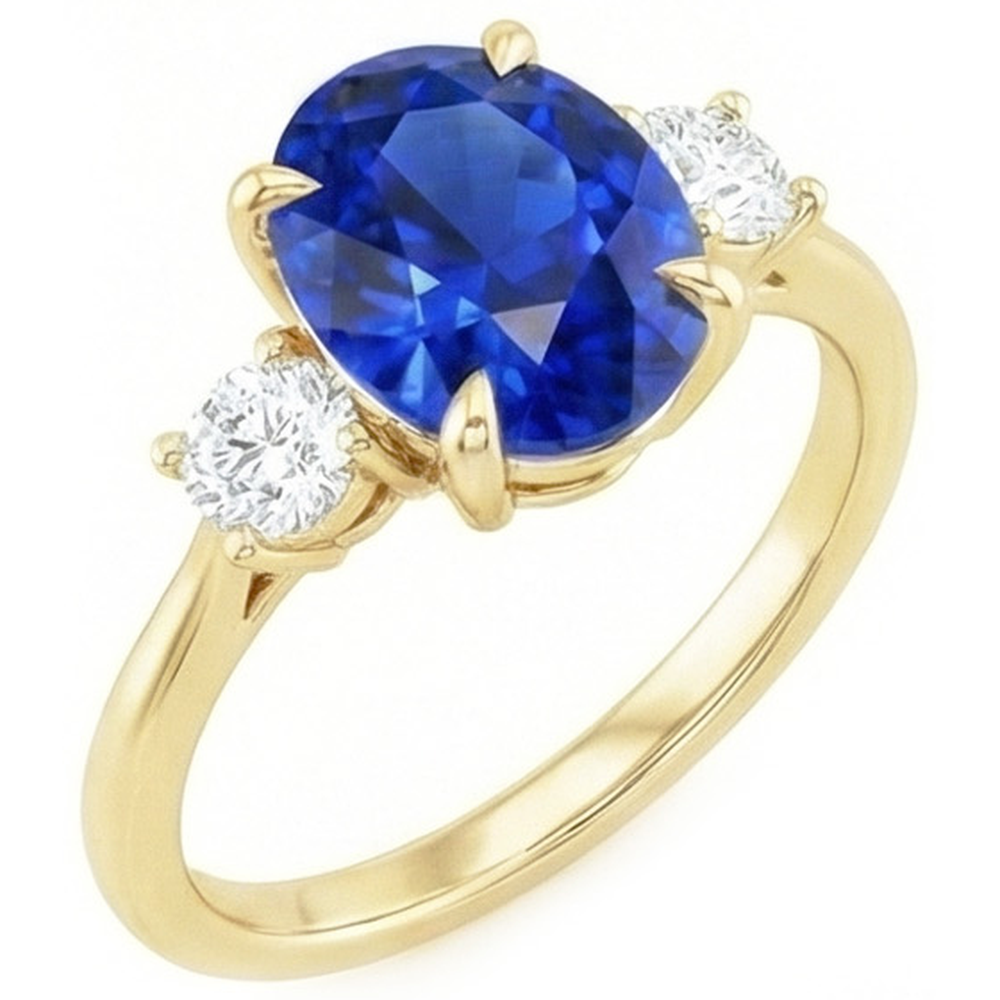 3 Stone Engagement Ring Oval Sri Lankan Sapphire & Natural Earth Mined Diamonds 3 Carats