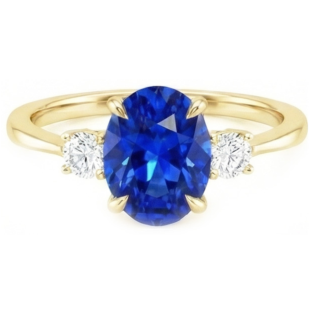 3 Stone Engagement Ring Oval Sri Lankan Sapphire & Natural Earth Mined Diamonds 3 Carats