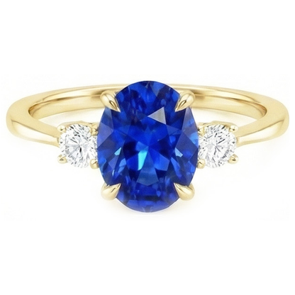 3 Stone Engagement Ring Oval Sri Lankan Sapphire & Natural Earth Mined Diamonds 3 Carats
