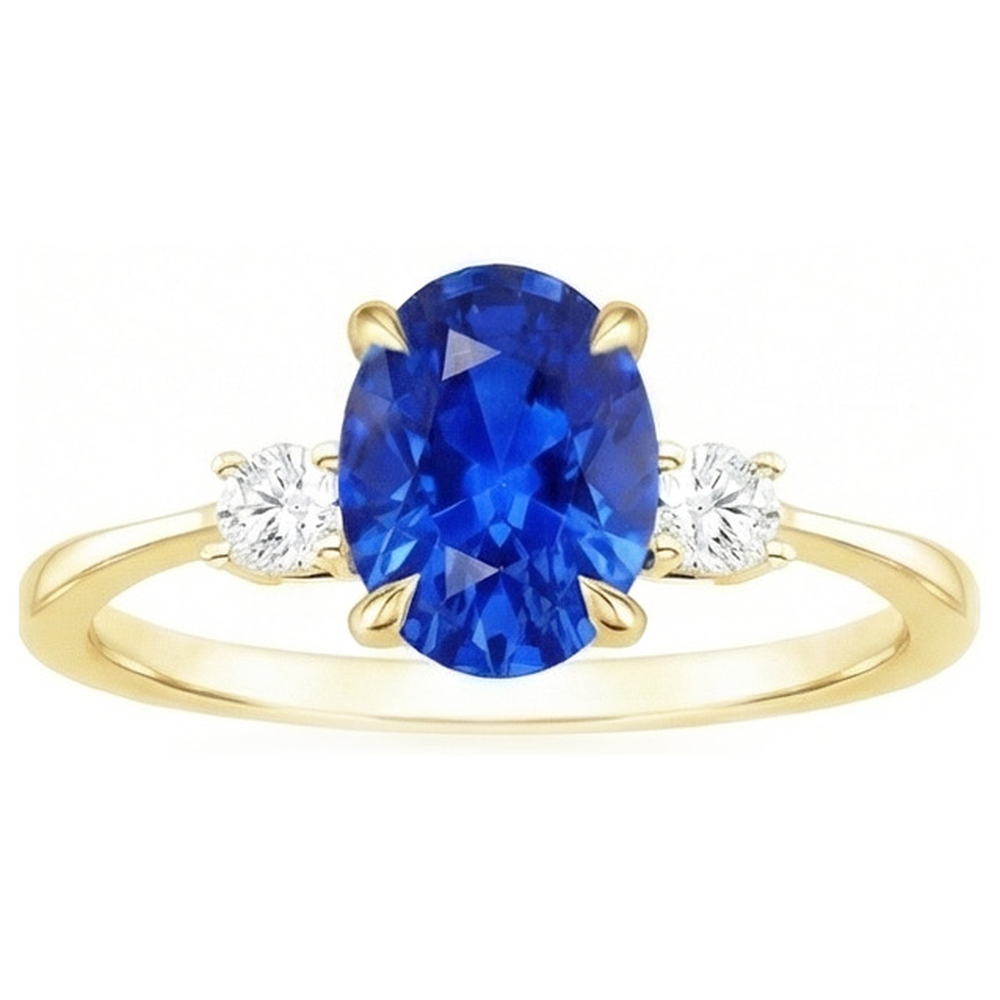 3 Stone Engagement Ring Oval Sri Lankan Sapphire & Natural Earth Mined Diamonds 3 Carats