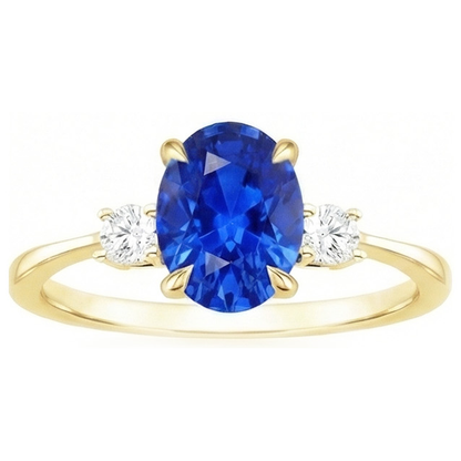 3 Stone Engagement Ring Oval Sri Lankan Sapphire & Natural Earth Mined Diamonds 3 Carats