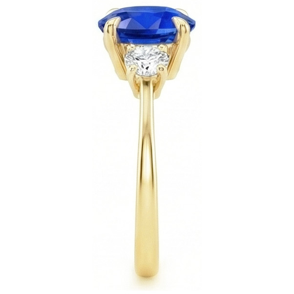 3 Stone Engagement Ring Oval Sri Lankan Sapphire & Natural Earth Mined Diamonds 3 Carats