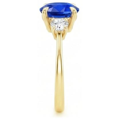 3 Stone Engagement Ring Oval Sri Lankan Sapphire & Natural Earth Mined Diamonds 3 Carats