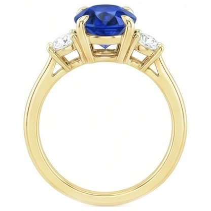 3 Stone Engagement Ring Oval Sri Lankan Sapphire & Natural Earth Mined Diamonds 3 Carats