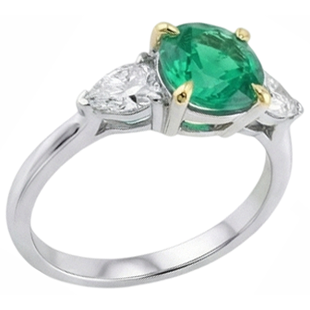 Natural Real ( Not Lab Grown ) 3 Stone Gemstone Ring Green Emerald GIA Anniversary Jewelry
