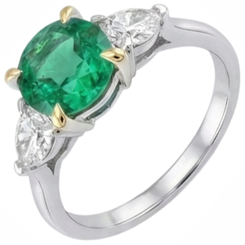 Natural Real ( Not Lab Grown ) 3 Stone Gemstone Ring Green Emerald GIA Anniversary Jewelry