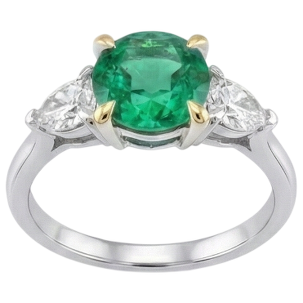 Natural Real ( Not Lab Grown ) 3 Stone Gemstone Ring Green Emerald GIA Anniversary Jewelry