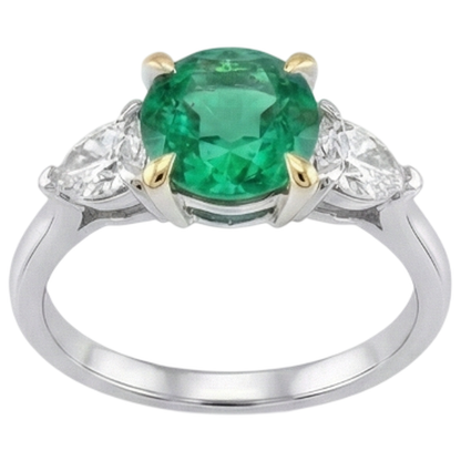 Natural Real ( Not Lab Grown ) 3 Stone Gemstone Ring Green Emerald GIA Anniversary Jewelry