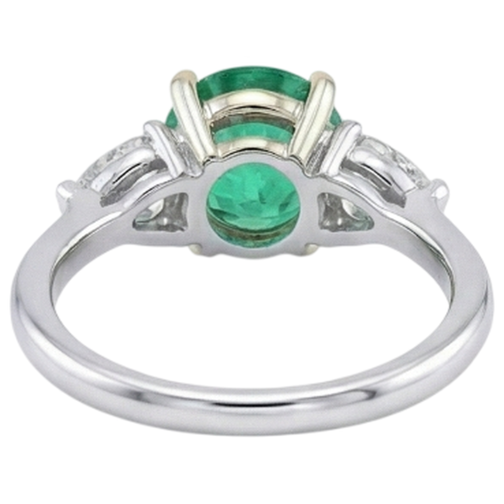 Natural Real ( Not Lab Grown ) 3 Stone Gemstone Ring Green Emerald GIA Anniversary Jewelry