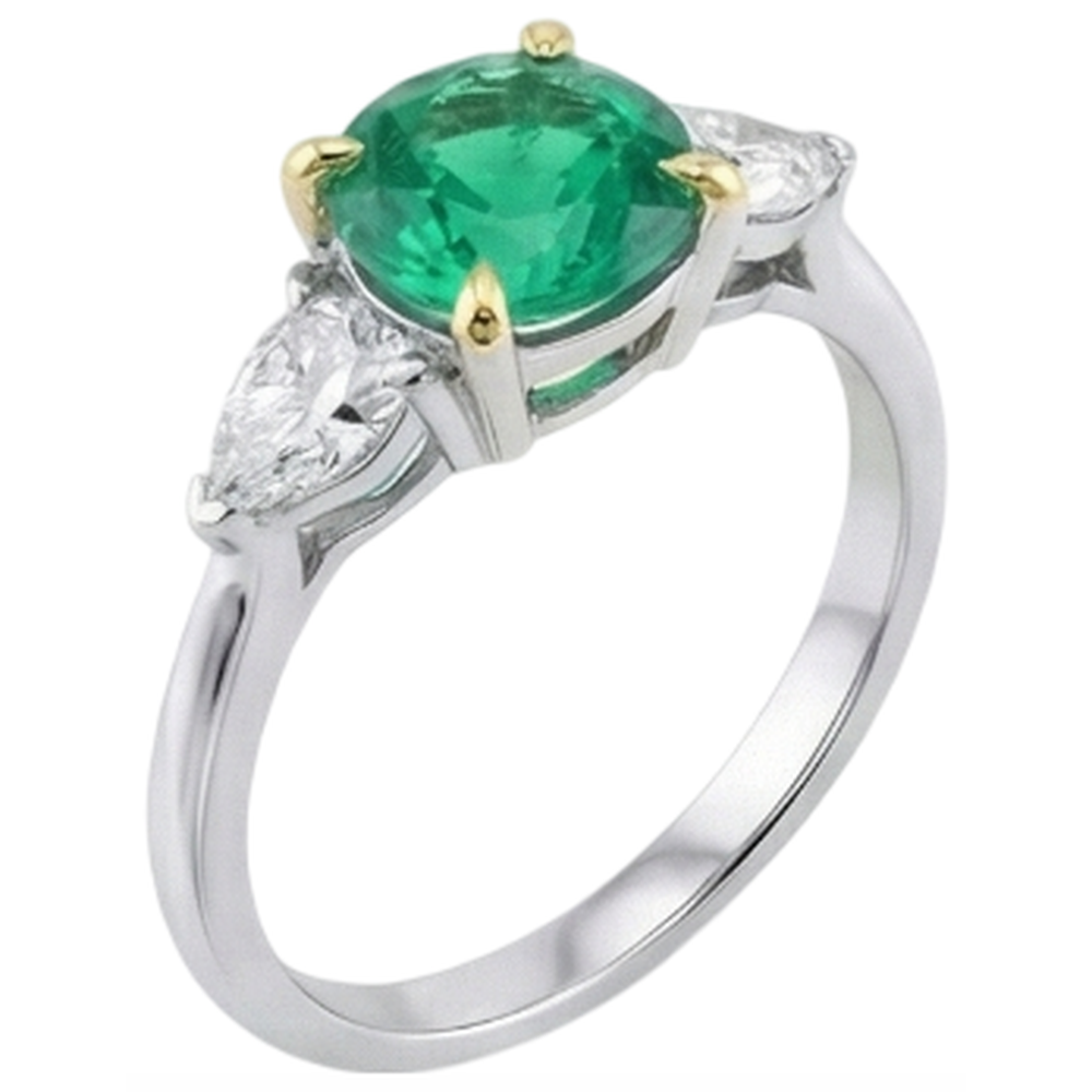 Natural Real ( Not Lab Grown ) 3 Stone Gemstone Ring Green Emerald GIA Anniversary Jewelry