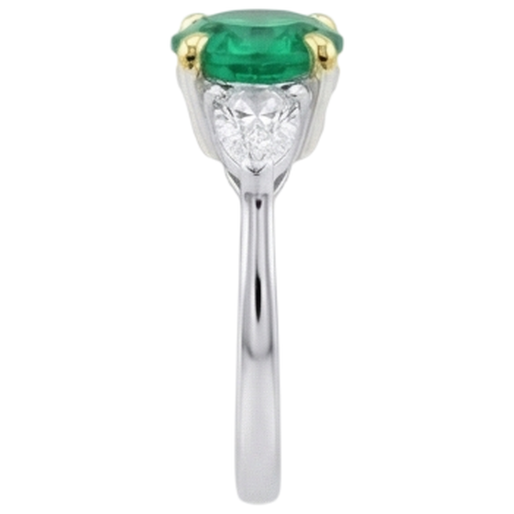 Natural Real ( Not Lab Grown ) 3 Stone Gemstone Ring Green Emerald GIA Anniversary Jewelry