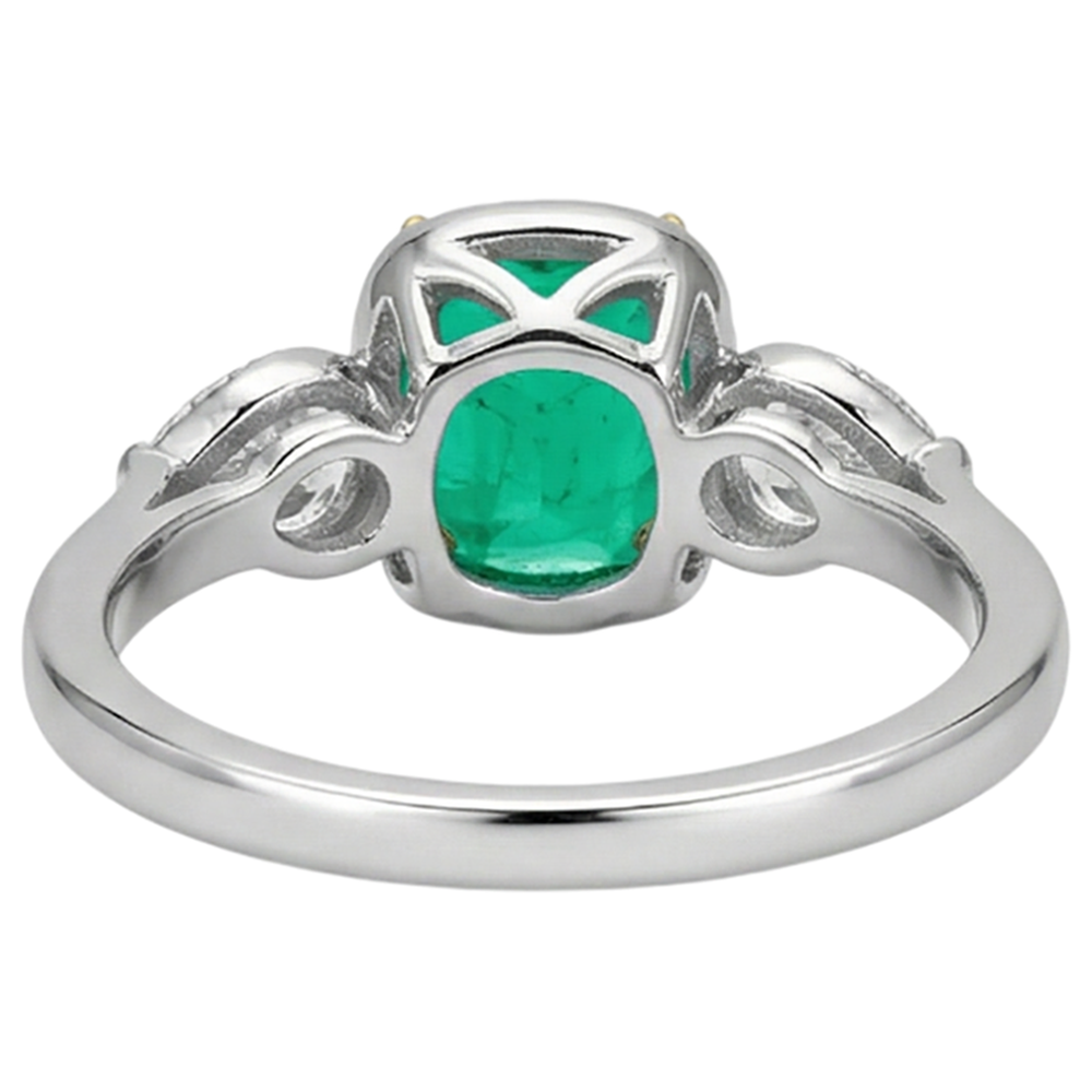 natural cushion emerald 1.50ct ring with diamond accents