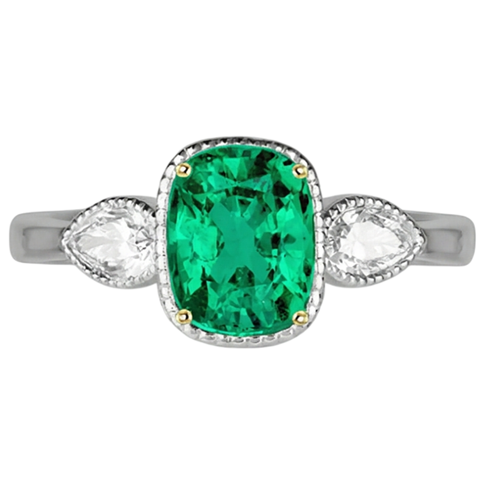 natural cushion emerald 1.50ct ring side angle