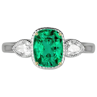 natural cushion emerald 1.50ct ring side angle