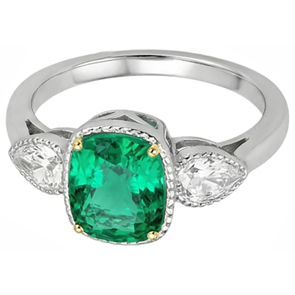natural cushion emerald 1.50ct ring top view
