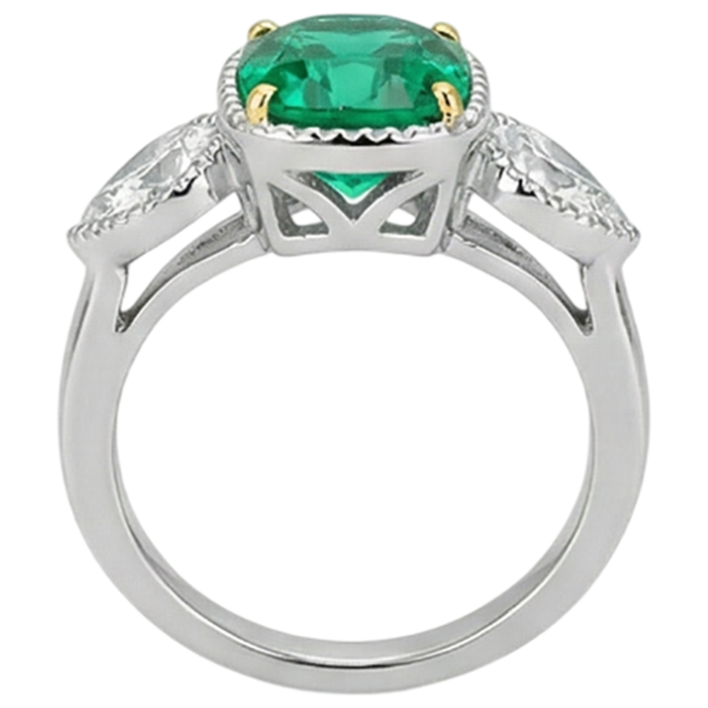 natural cushion emerald 1.50ct ring on white background